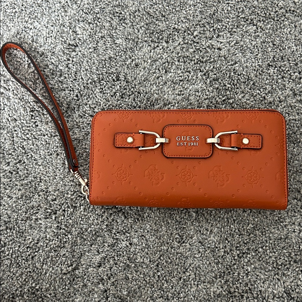 GUESS | Tan Embossed Wallet with Wristlet | Brand New Never Used